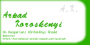 arpad koroskenyi business card